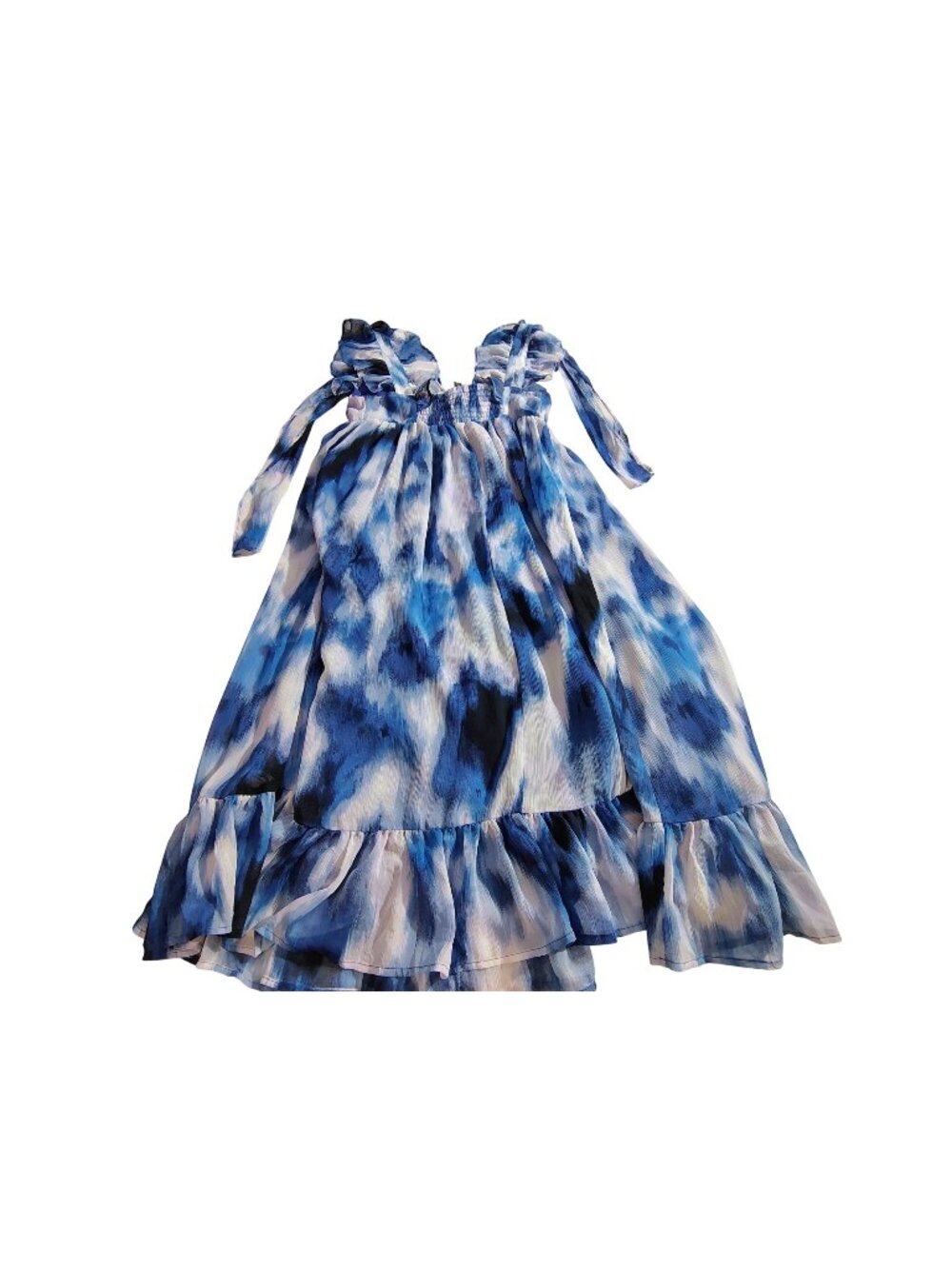 Banana Republic Womens Petite S Blue White Abstract Maxi Dress Ruffled Neckline